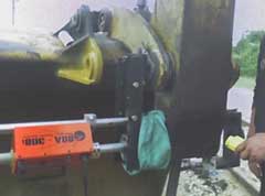 Picture shows the BOA-308-Si welding a hole while attached to the Q150 mag drill adapter base. Photo courtesy of Boyd Brothers in Texas.