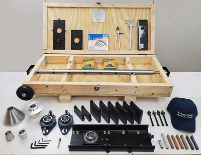 Q150-S portable Line Boring Machine includes equipment carrying case - now with dolly wheels (not shown)